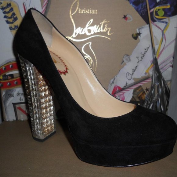 Christian Louboutin BOIS DORE 20ANS Black Suede Platform Heels Pumps Shoes - Picture 3 of 11